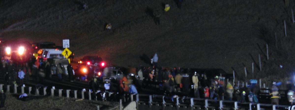 protesters at bridge